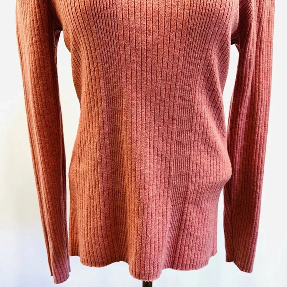LOFT Women Short Long Pullover Turtleneck Ribbed Coral Sweater Size Medium - Picture 5 of 13